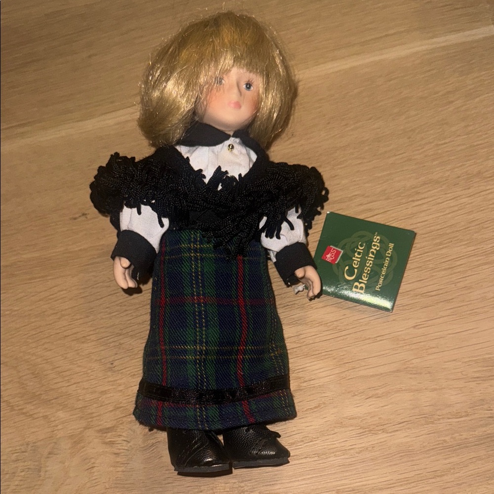 Russ Doll Green Tartan Kids Dress with Black Shawl